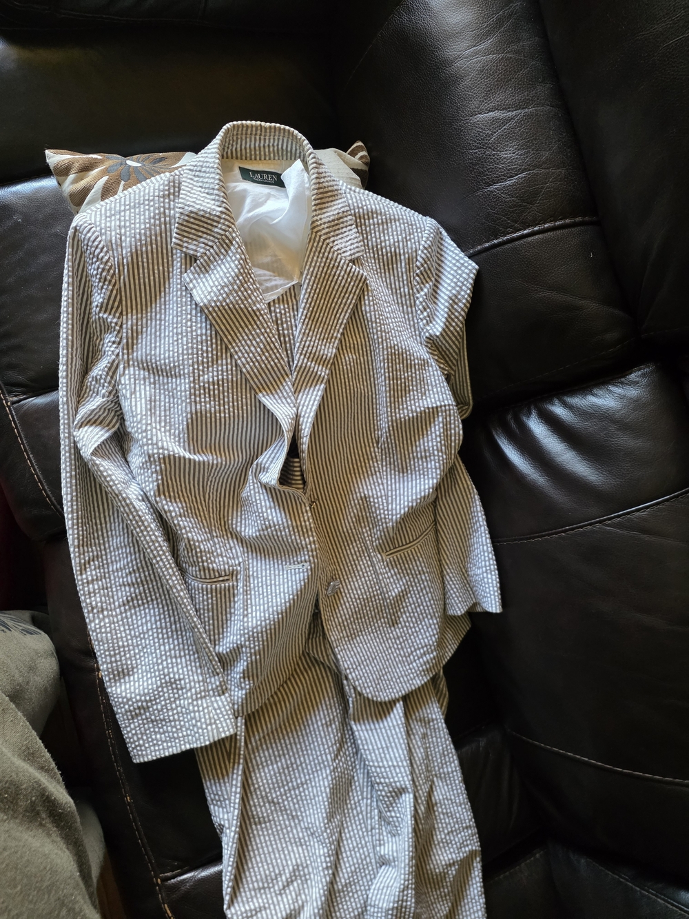 Lauren Ralph Lauren Women’s Seersucker Two-Piece Suit - White & Gray